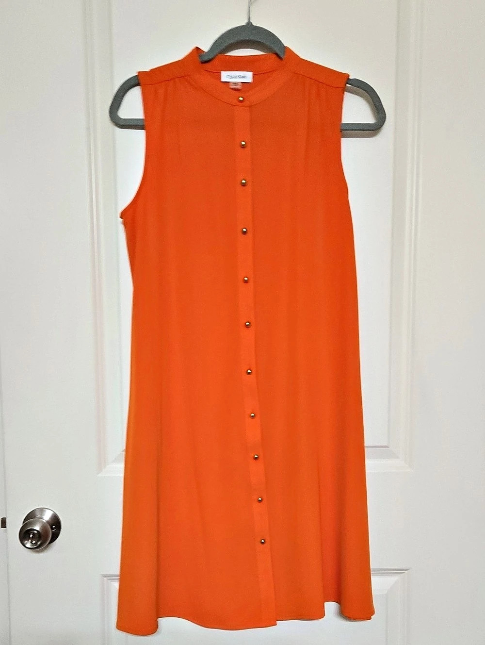 Calvin Klein Sleeveless Button Front Midi Dress Orange Size 6
